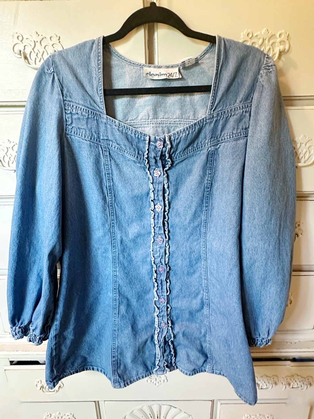 Denim 24/7 Light Blue Denim Button-Mini Dress